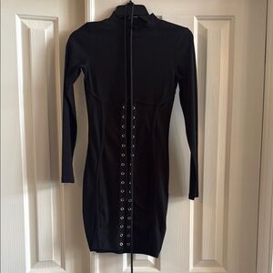 Black Bodycon Dress with Long Sleeves and Mandarin Collar